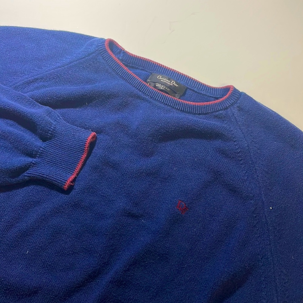 Christian Dior mens L Large blue vintage 80s crewneck pullover cotton sweater